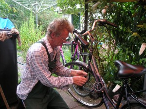 Tonie working on my bike