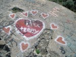 Romantic graffiti on a ruined turret near the castle