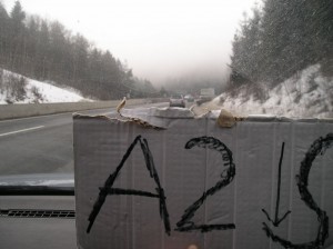 On A2 headed South. I hastily made this more-general sign when "Graz" didn't seem to be working.